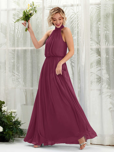 Carlyna Bess A-Line Chianti Bridesmaid Dress Maxi Sleeveless Halter Dress Front View #color_chianti