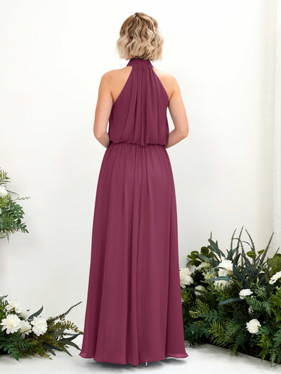 Carlyna Bess A-Line Chianti Bridesmaid Dress Maxi Sleeveless Halter Dress Back View #color_chianti