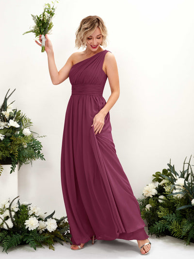 Carlyna Flaze A-Line Chianti Bridesmaid Dress Maxi Sleeveless One Shoulder Dress Front View #color_chianti