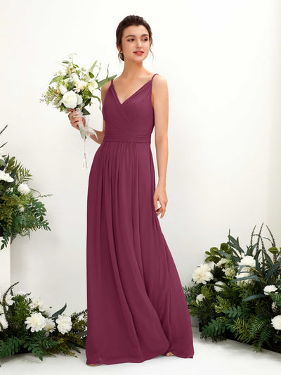 Carlyna Dira A-Line Chianti Bridesmaid Dress Maxi Sleeveless V-Neck Dress Front View #color_chianti