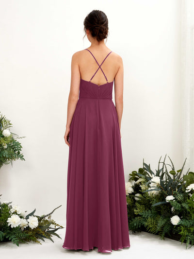 Carlyna Naura A-Line Chianti Bridesmaid Dress Maxi Sleeveless V-Neck Dress Back View #color_chianti