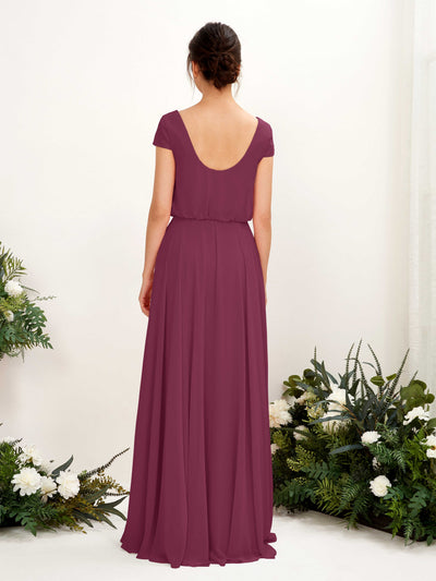 Carlyna Pauline A-Line Chianti Bridesmaid Dress Maxi Cap Sleeve V-Neck Dress Back View #color_chianti