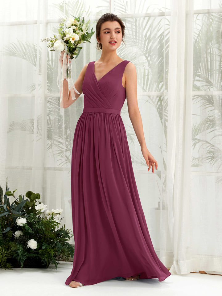 Chianti Bridesmaid Dresses Bridesmaid Dress A-line Chiffon V-neck Full Length Sleeveless Wedding Party Dress (81223634)