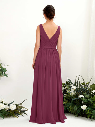 Carlyna Barbara A-Line Chianti Bridesmaid Dress Maxi Sleeveless V-Neck Dress Back View #color_chianti