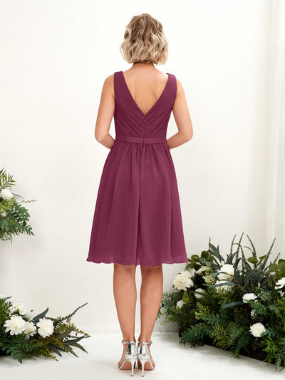 Carlyna Natasha A-Line Chianti Bridesmaid Dress Knee-Length Sleeveless V-Neck Dress Back View #color_chianti