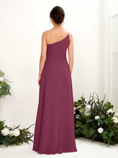 Carlyna Crystal A-Line Chianti Bridesmaid Dress Maxi Sleeveless One Shoulder Dress Back View #color_chianti