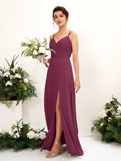 Carlyna Joa A-Line Chianti Bridesmaid Dress Maxi Sleeveless V-Neck Dress Front View #color_chianti
