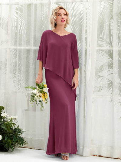 Carlyna Violaine A-Line Chianti Bridesmaid Dress Maxi Three Quarter Sleeve V-Neck Dress Front View #color_chianti