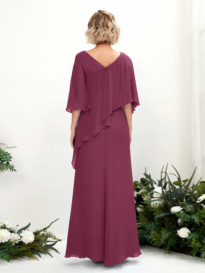 Carlyna Violaine A-Line Chianti Bridesmaid Dress Maxi Three Quarter Sleeve V-Neck Dress Back View #color_chianti