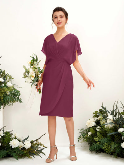 Carlyna Vanessa Sheath Chianti Bridesmaid Dress Knee-Length Cap Sleeve V-Neck Dress Front View #color_chianti