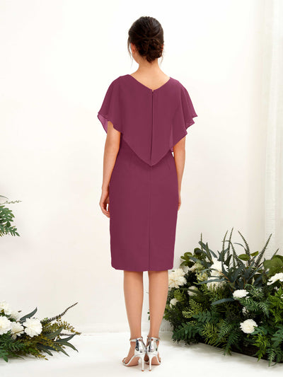 Carlyna Vanessa Sheath Chianti Bridesmaid Dress Knee-Length Cap Sleeve V-Neck Dress Back View #color_chianti