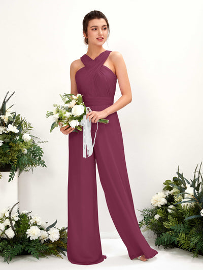 Carlyna Hilona Jumpsuit Chianti Bridesmaid Dress Maxi Sleeveless V-Neck Dress Front View #color_chianti