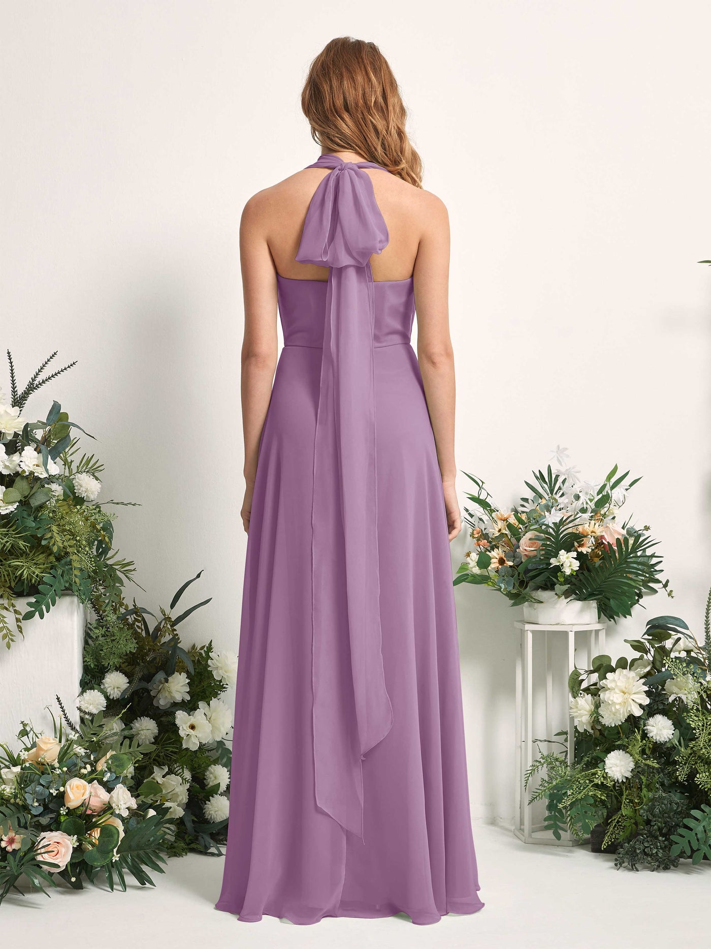 Orchid Mist Bridesmaid Dresses Bridesmaid Dress A-line Chiffon Halter Full Length Short Sleeves Wedding Party Dress (81226321)#color_orchid-mist