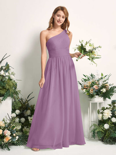 Carlyna Pandora A-Line Orchid Mist Bridesmaid Dress Maxi Sleeveless One Shoulder Dress Front View #color_orchid-mist