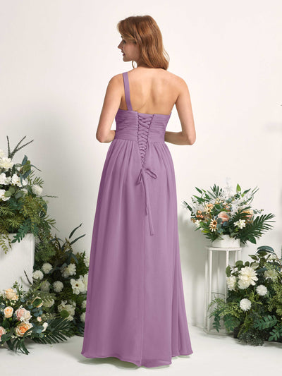 Carlyna Pandora A-Line Orchid Mist Bridesmaid Dress Maxi Sleeveless One Shoulder Dress Back View #color_orchid-mist