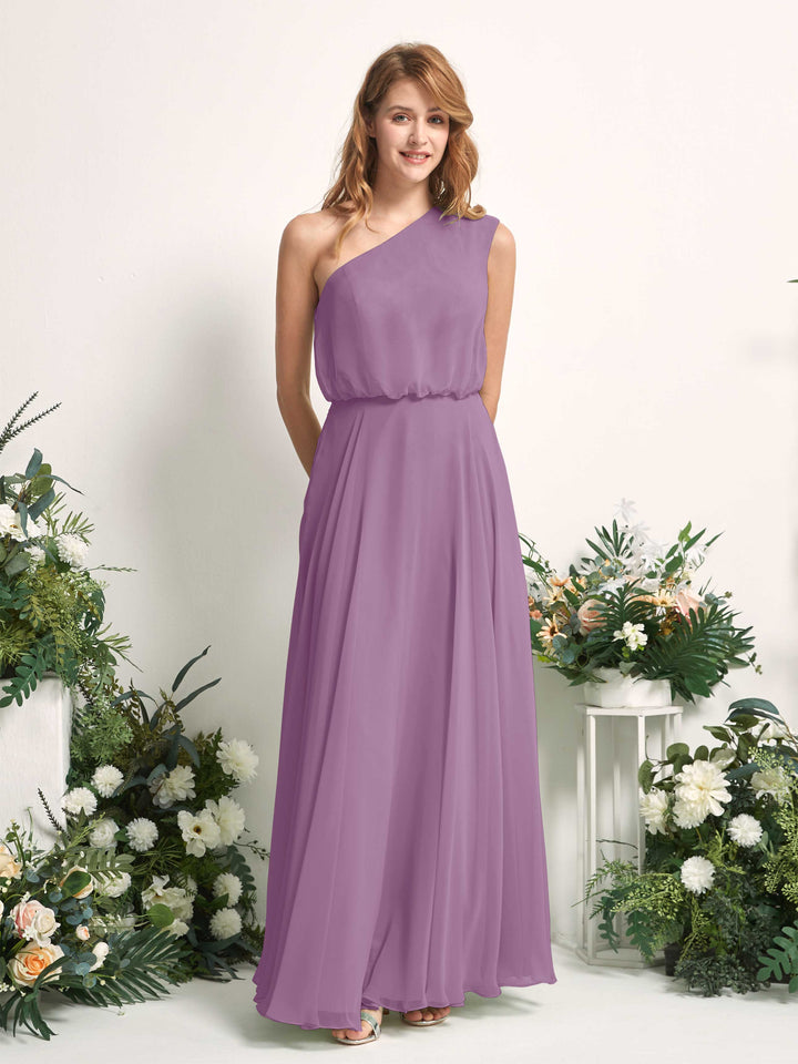 Bridesmaid Dress A-line Chiffon One Shoulder Full Length Sleeveless Wedding Party Dress - Orchid Mist (81226821)