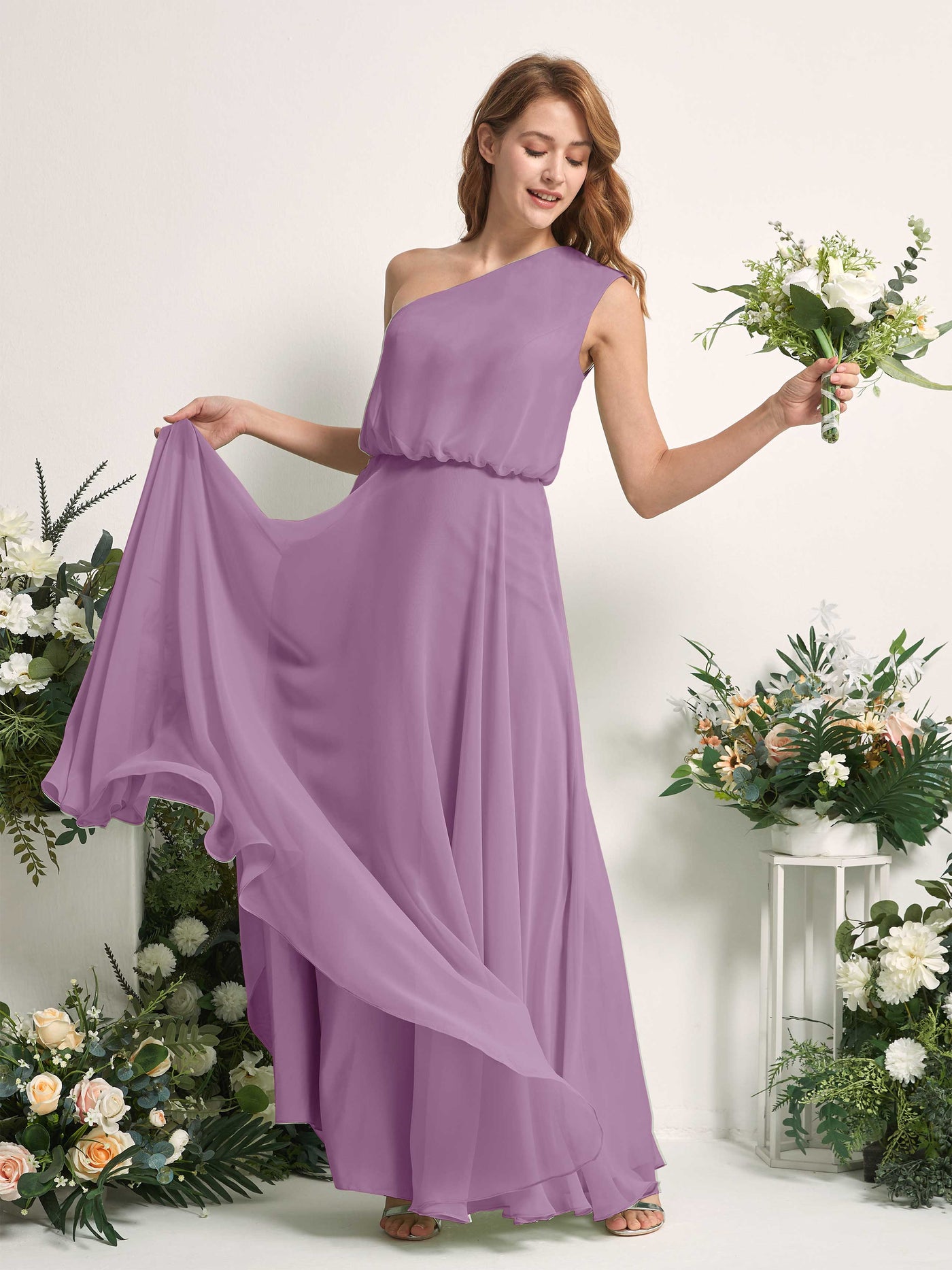 Bridesmaid Dress A-line Chiffon One Shoulder Full Length Sleeveless Wedding Party Dress - Orchid Mist (81226821)#color_orchid-mist