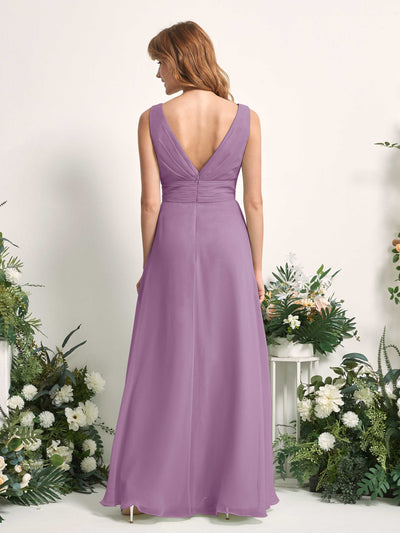 Carlyna Mollie A-Line Orchid Mist Bridesmaid Dress Maxi Sleeveless V-Neck Dress Back View #color_orchid-mist