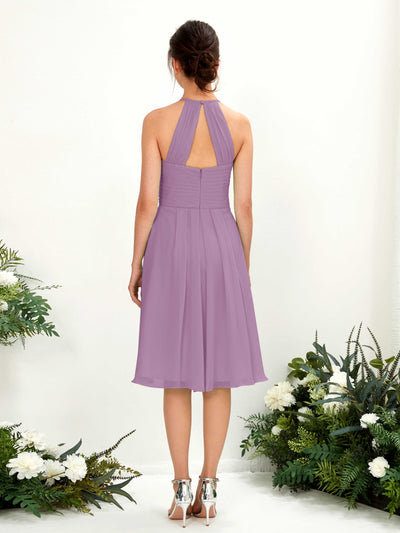 Carlyna Davina A-Line Orchid Mist Bridesmaid Dress Knee-Length Sleeveless Round Neck Dress Back View #color_orchid-mist