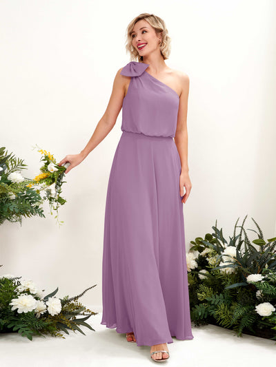 Carlyna Laurel A-Line Orchid Mist Bridesmaid Dress Maxi Sleeveless One Shoulder Dress Front View #color_orchid-mist