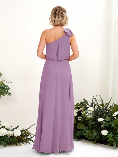 Carlyna Laurel A-Line Orchid Mist Bridesmaid Dress Maxi Sleeveless One Shoulder Dress Back View #color_orchid-mist