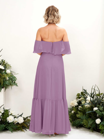 Carlyna Joie A-Line Orchid Mist Bridesmaid Dress Maxi Sleeveless Off the Shoulder Dress Back View #color_orchid-mist