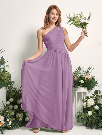 Carlyna Evelyn A-Line Orchid Mist Bridesmaid Dress Maxi Sleeveless One Shoulder Dress Front View #color_orchid-mist