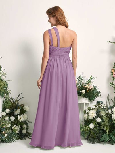 Carlyna Evelyn A-Line Orchid Mist Bridesmaid Dress Maxi Sleeveless One Shoulder Dress Back View #color_orchid-mist