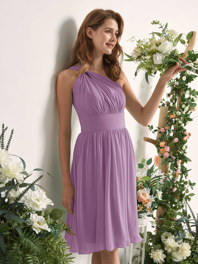 Carlyna Echo A-Line Orchid Mist Bridesmaid Dress Knee-Length Sleeveless One Shoulder Dress Side View 2 #color_orchid-mist