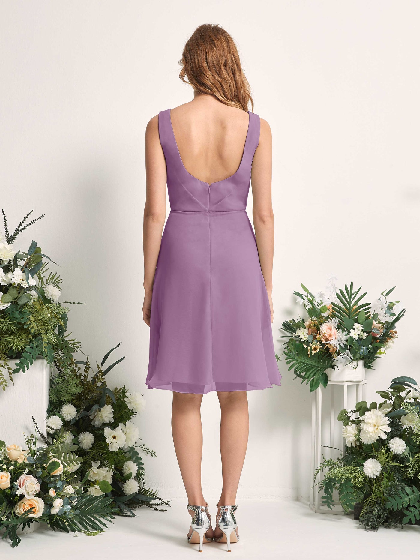 Bridesmaid Dress A-line Chiffon Straps Knee Length Sleeveless Wedding Party Dress - Orchid Mist (81226621)#color_orchid-mist