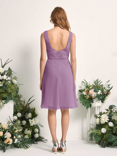 Carlyna Alisha A-Line Orchid Mist Bridesmaid Dress Knee-Length Sleeveless V-Neck Dress Back View #color_orchid-mist
