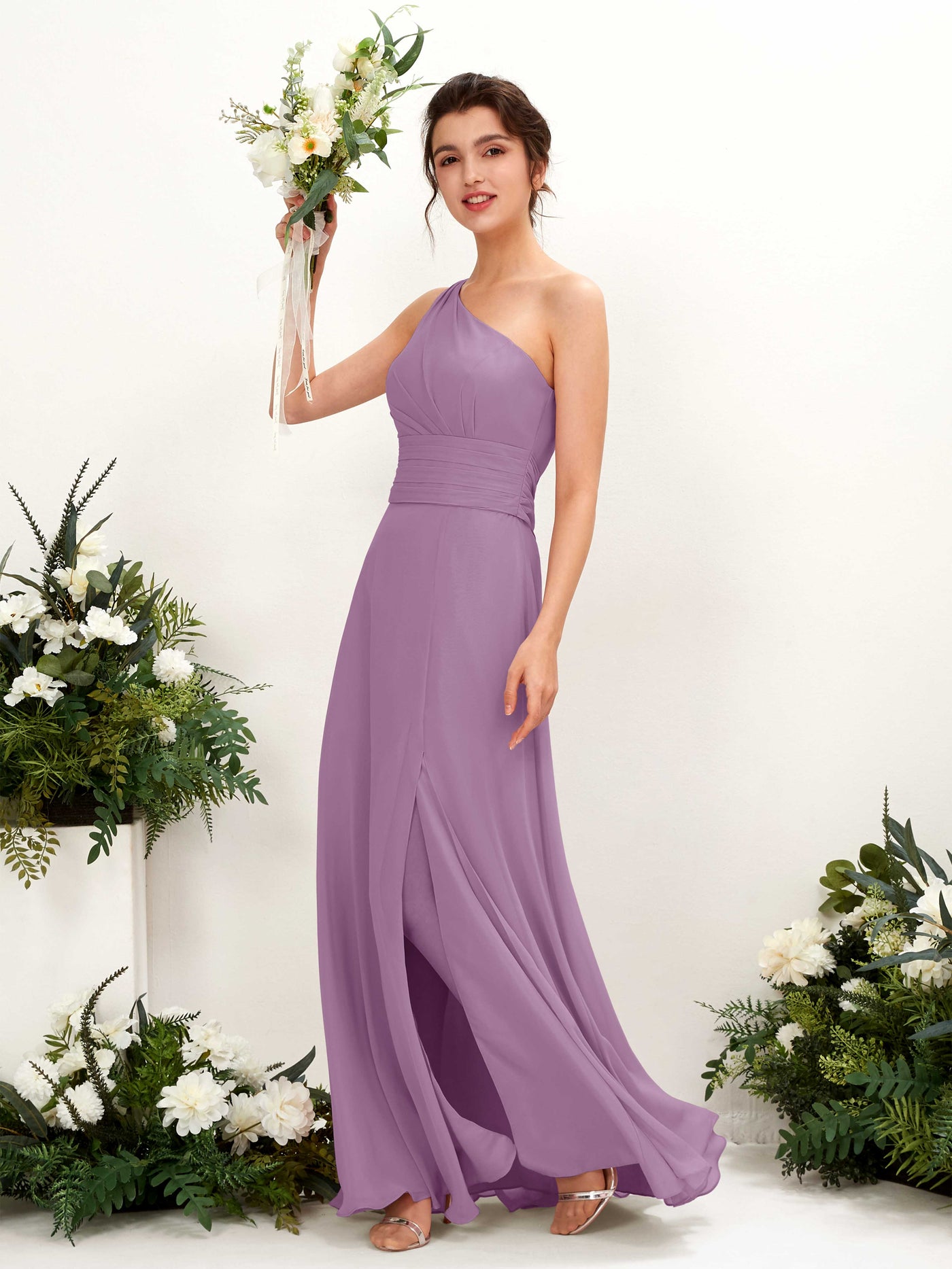 Orchid Mist Bridesmaid Dresses Bridesmaid Dress A-line Chiffon One Shoulder Full Length Sleeveless Wedding Party Dress (81224721)#color_orchid-mist
