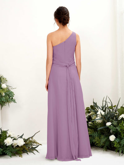 Carlyna Trita Sheath Orchid Mist Bridesmaid Dress Maxi Sleeveless One Shoulder Dress Back View #color_orchid-mist