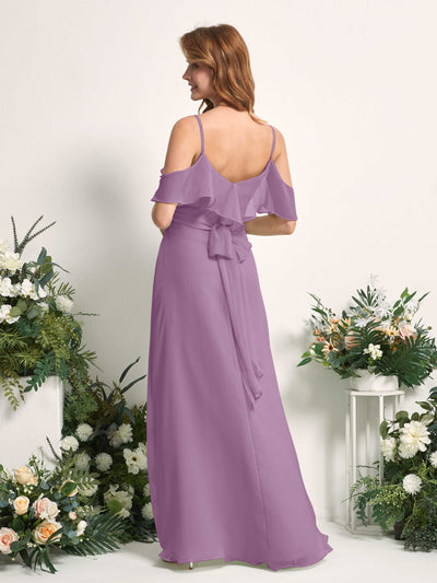 Carlyna Yvette A-Line Orchid Mist Bridesmaid Dress Maxi Sleeveless V-Neck Dress Back View #color_orchid-mist