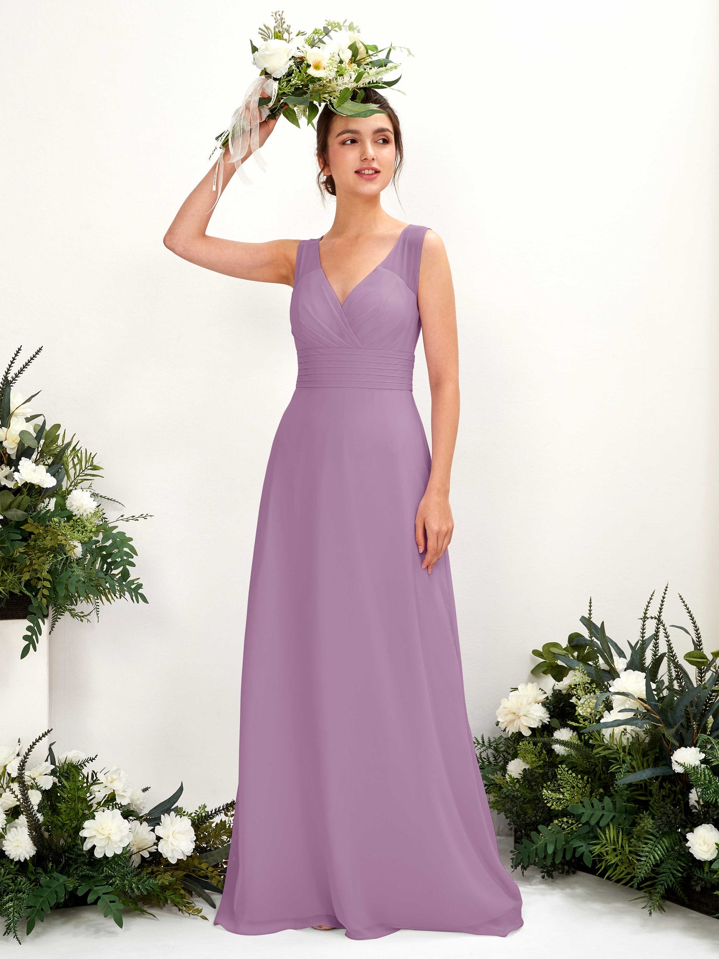 Orchid Mist Bridesmaid Dresses Bridesmaid Dress A-line Chiffon Straps Full Length Sleeveless Wedding Party Dress (81220921)#color_orchid-mist