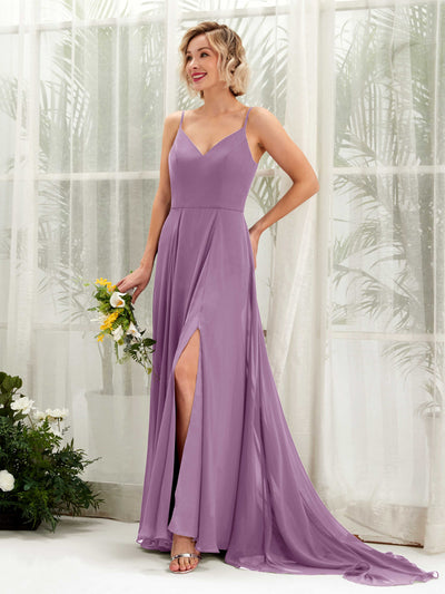 Carlyna Mana A-Line Orchid Mist Bridesmaid Dress Maxi Sleeveless V-Neck Dress Front View #color_orchid-mist