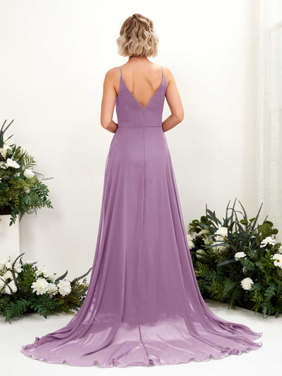 Carlyna Mana A-Line Orchid Mist Bridesmaid Dress Maxi Sleeveless V-Neck Dress Back View #color_orchid-mist