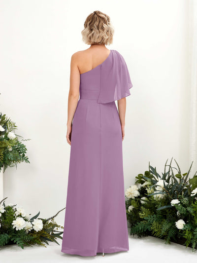 Carlyna Brook A-Line Orchid Mist Bridesmaid Dress Maxi Sleeveless One Shoulder Dress Back View #color_orchid-mist