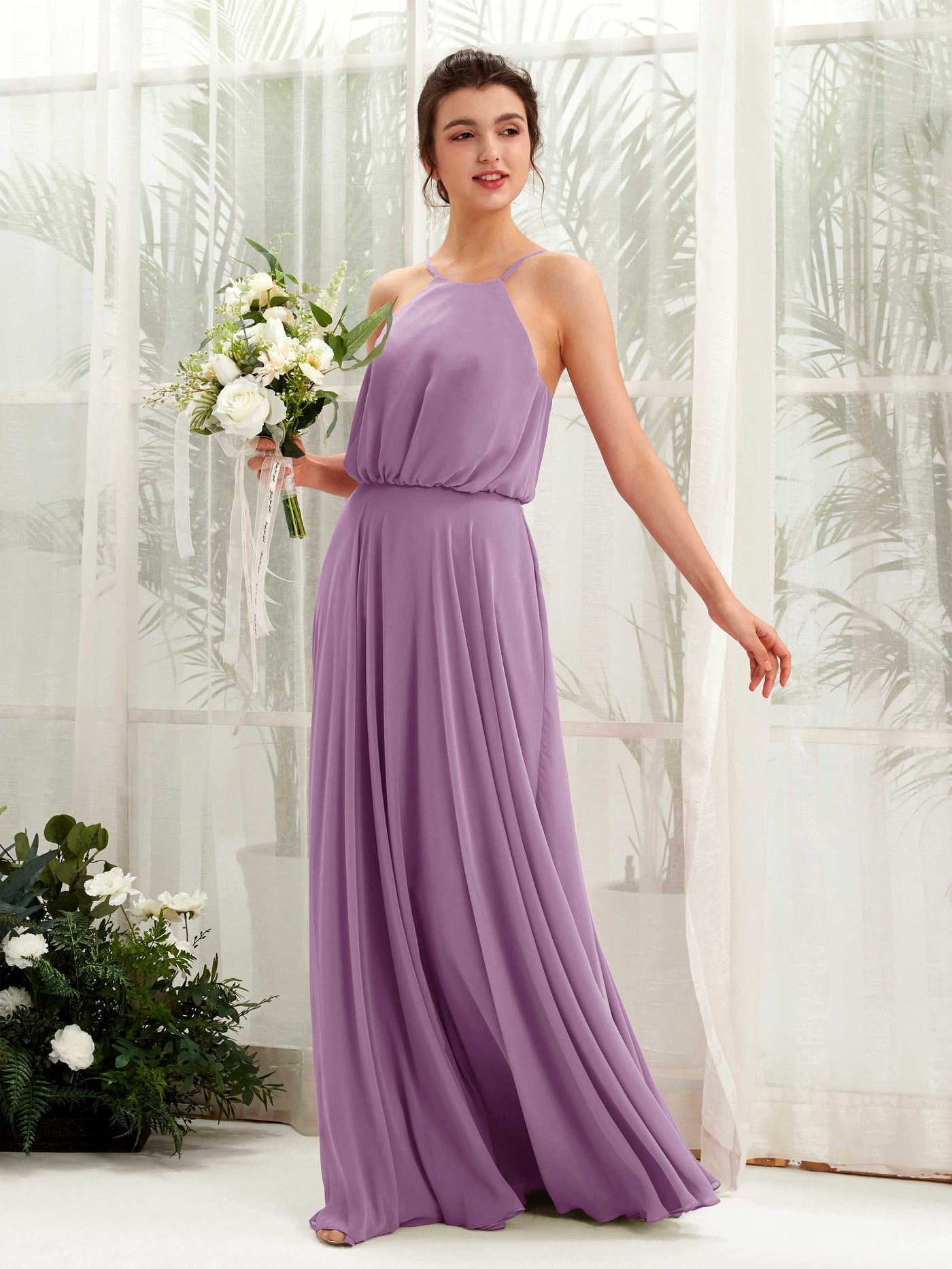 Orchid Mist Bridesmaid Dresses Bridesmaid Dress Ball Gown Chiffon Halter Full Length Sleeveless Wedding Party Dress (81223421)#color_orchid-mist