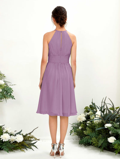 Carlyna Cathie A-Line Orchid Mist Bridesmaid Dress Knee-Length Sleeveless Round Neck Dress Back View #color_orchid-mist