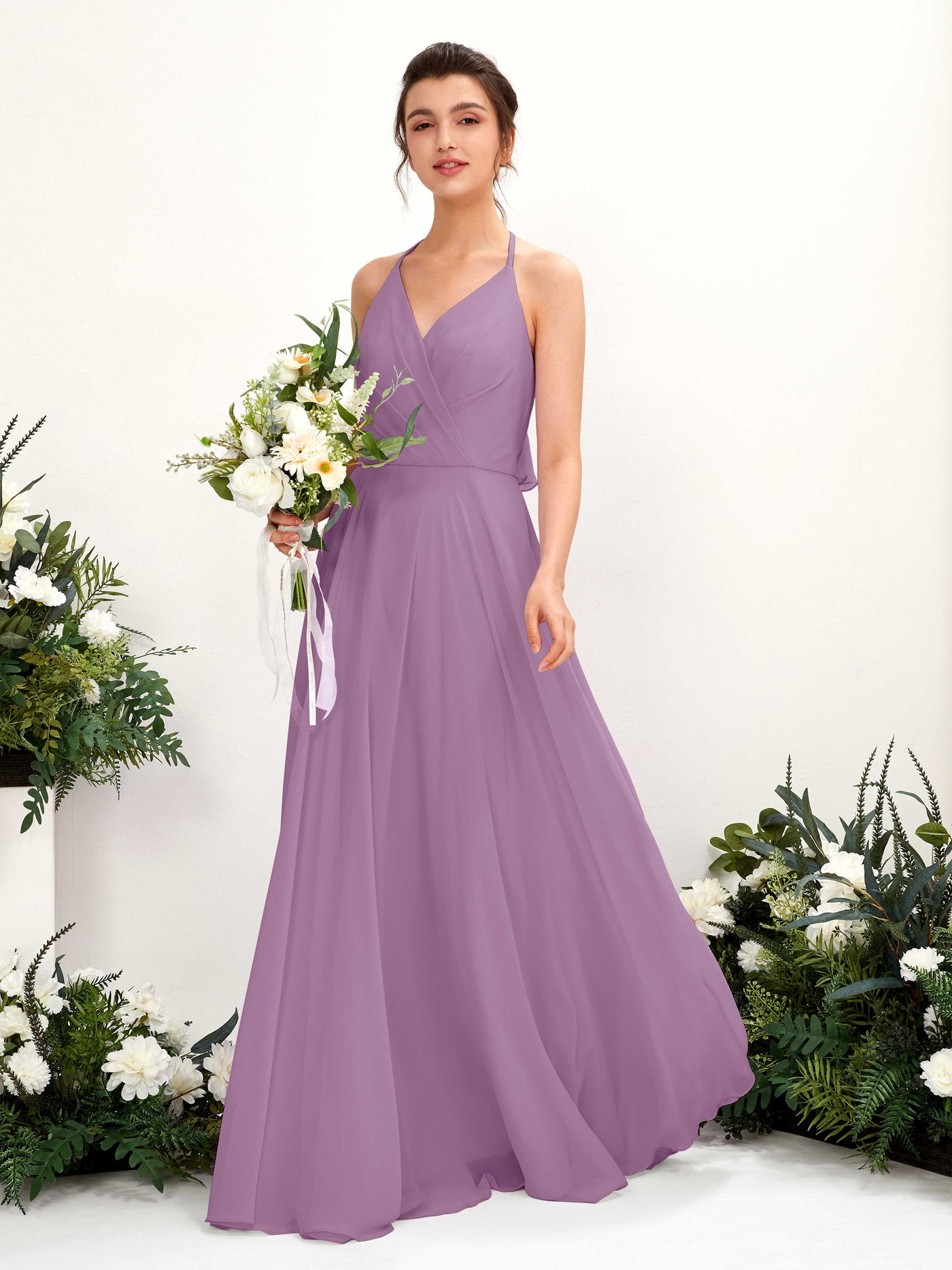 Halter V-neck Sleeveless Chiffon Bridesmaid Dress - Orchid Mist (81221021)#color_orchid-mist