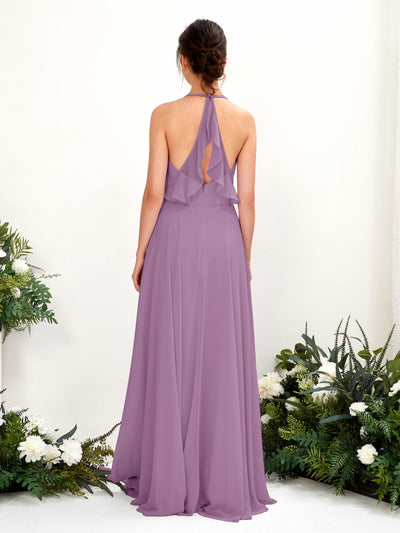 Carlyna Launo A-Line Orchid Mist Bridesmaid Dress Maxi Sleeveless V-Neck Dress Back View #color_orchid-mist