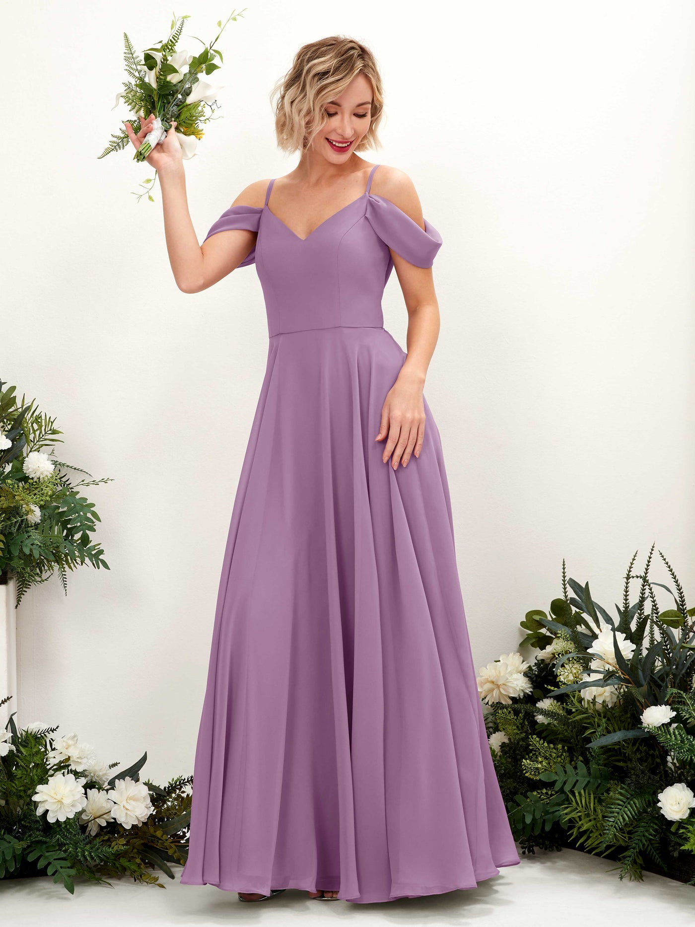 Orchid Mist Bridesmaid Dresses Bridesmaid Dress A-line Chiffon Off Shoulder Full Length Sleeveless Wedding Party Dress (81224921)#color_orchid-mist