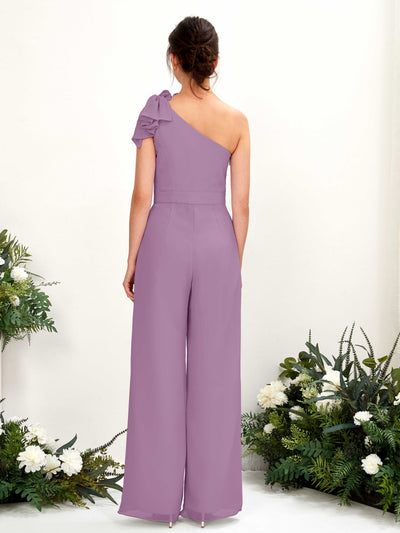 Carlyna Jasmine Jumpsuit Orchid Mist Bridesmaid Dress Maxi Sleeveless One Shoulder Dress Back View #color_orchid-mist