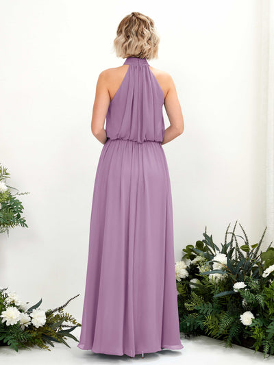 Carlyna Bess A-Line Orchid Mist Bridesmaid Dress Maxi Sleeveless Halter Dress Back View #color_orchid-mist