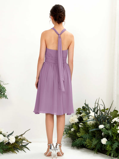 Carlyna Yvonne A-Line Orchid Mist Bridesmaid Dress Knee-Length Sleeveless Round Neck Dress Back View #color_orchid-mist