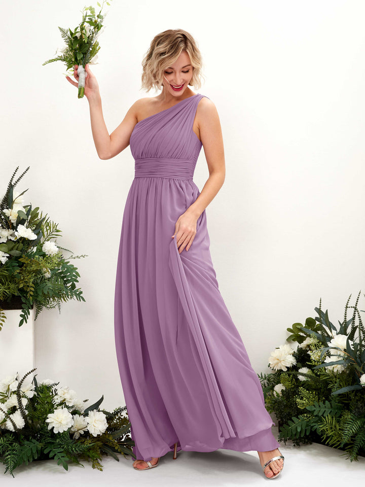 Orchid Mist Bridesmaid Dresses Bridesmaid Dress Ball Gown Chiffon One Shoulder Full Length Sleeveless Wedding Party Dress (81225021)