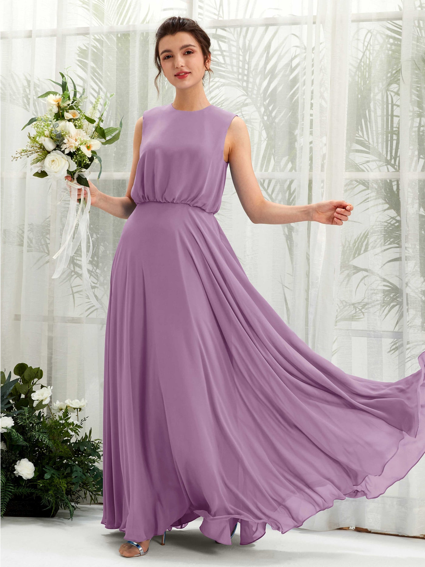 Orchid Mist Bridesmaid Dresses Bridesmaid Dress A-line Chiffon Round Full Length Sleeveless Wedding Party Dress (81222821)#color_orchid-mist
