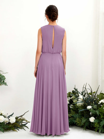 Carlyna Alma A-Line Orchid Mist Bridesmaid Dress Maxi Sleeveless Round Neck Dress Back View #color_orchid-mist