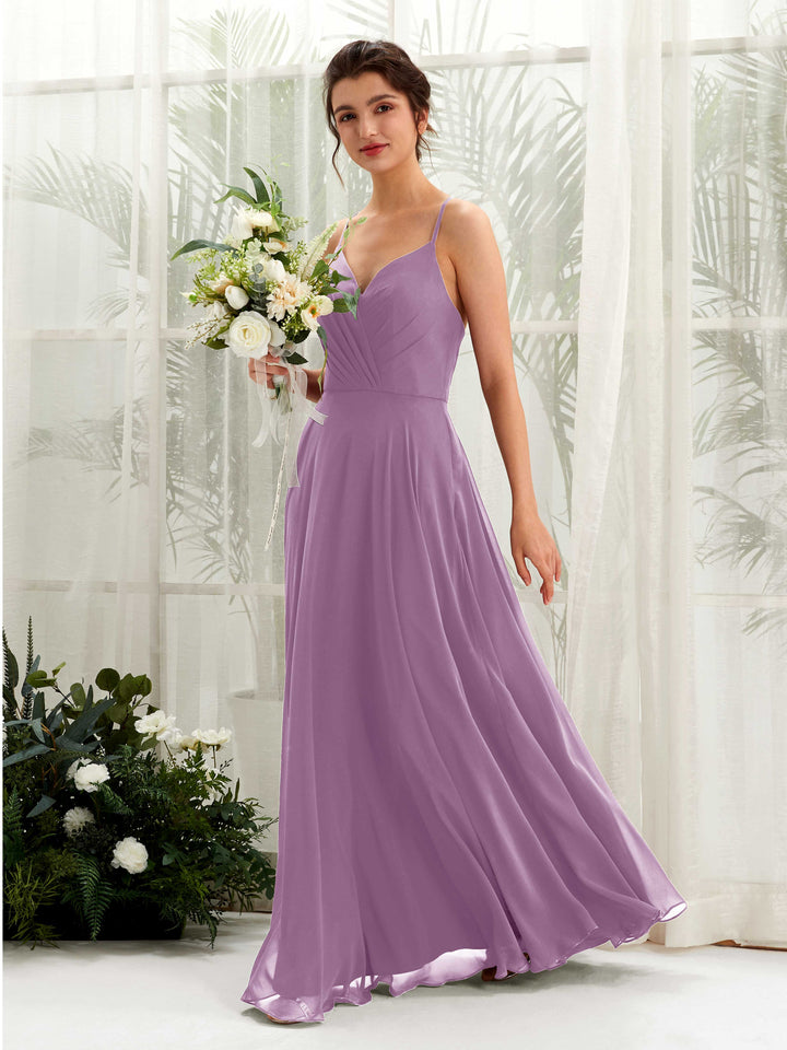 Orchid Mist Bridesmaid Dresses Bridesmaid Dress Chiffon Spaghetti-straps Full Length Sleeveless Wedding Party Dress (81224221)